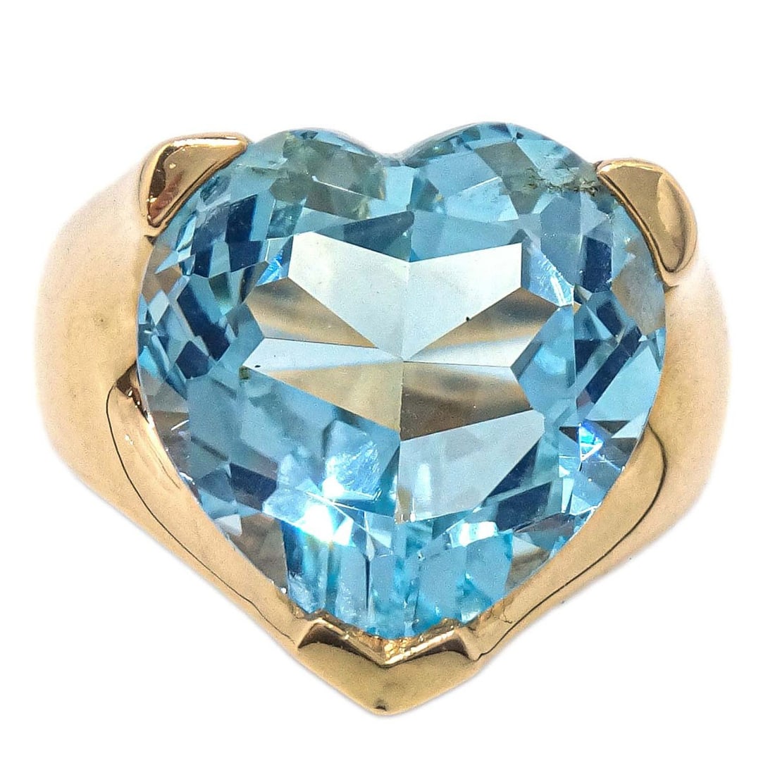 18K Yellow Gold Heart Ring with Blue Topaz Size 53 (1 of 4)