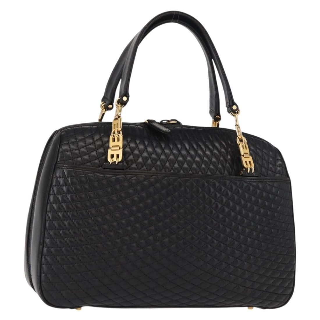 BALLY Black Leather Quilted Handbag with Gold Tone Accents: BALLY Black Leather Quilted Handbag with Gold Tone Accents Black quilted leather handbag by Bally with gold-tone accents. Made in Italy, this women's handbag is offered without the original box or dus