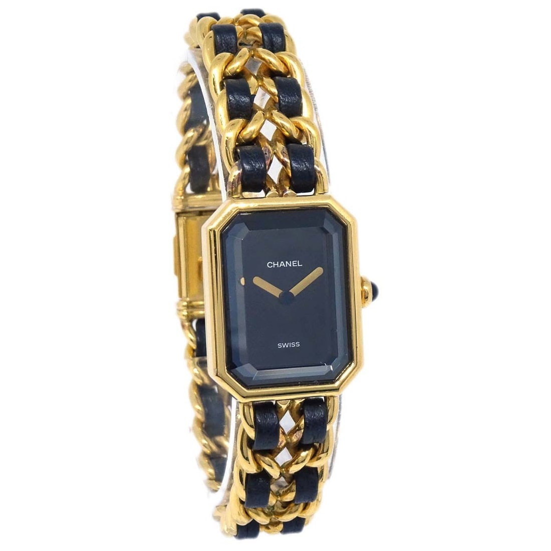 CHANEL Premiere XL Womens Quartz Wristwatch Gold Plated Leather: CHANEL Premiere XL Womens Quartz Wristwatch Gold Plated Leather Chanel Premiere #XL wristwatch with a quartz movement and analog display. This women's watch features a black and gold color scheme with