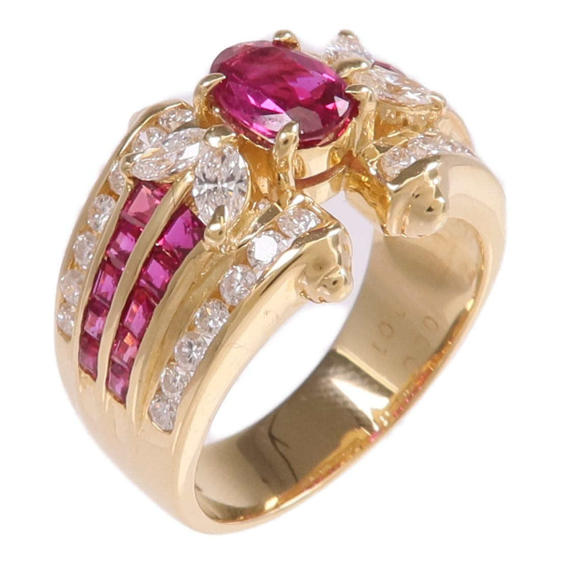 18K Yellow Gold Women's Ring with Ruby and Diamond Size 6.75 (1 of 8)