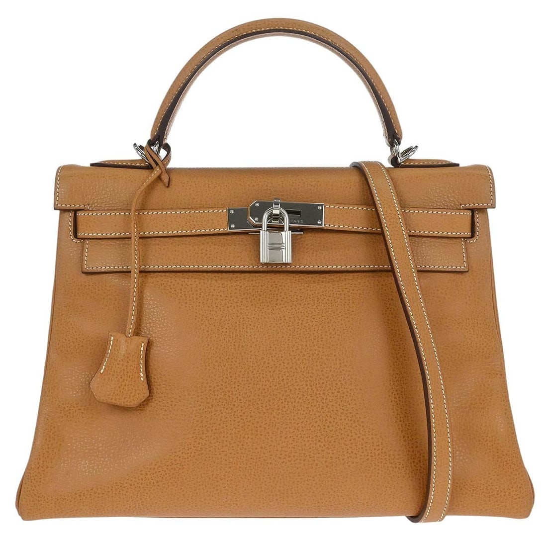 Hermes Kelly 32 Retourne Natural Vache Liegee 2way Satchel: Hermes Kelly 32 Retourne Natural Vache Liegee 2way Satchel Hermes Kelly 32 Retourne 2-way handbag in natural Vache Liegee leather. This medium satchel features a turn-lock flap closure, top handle, de