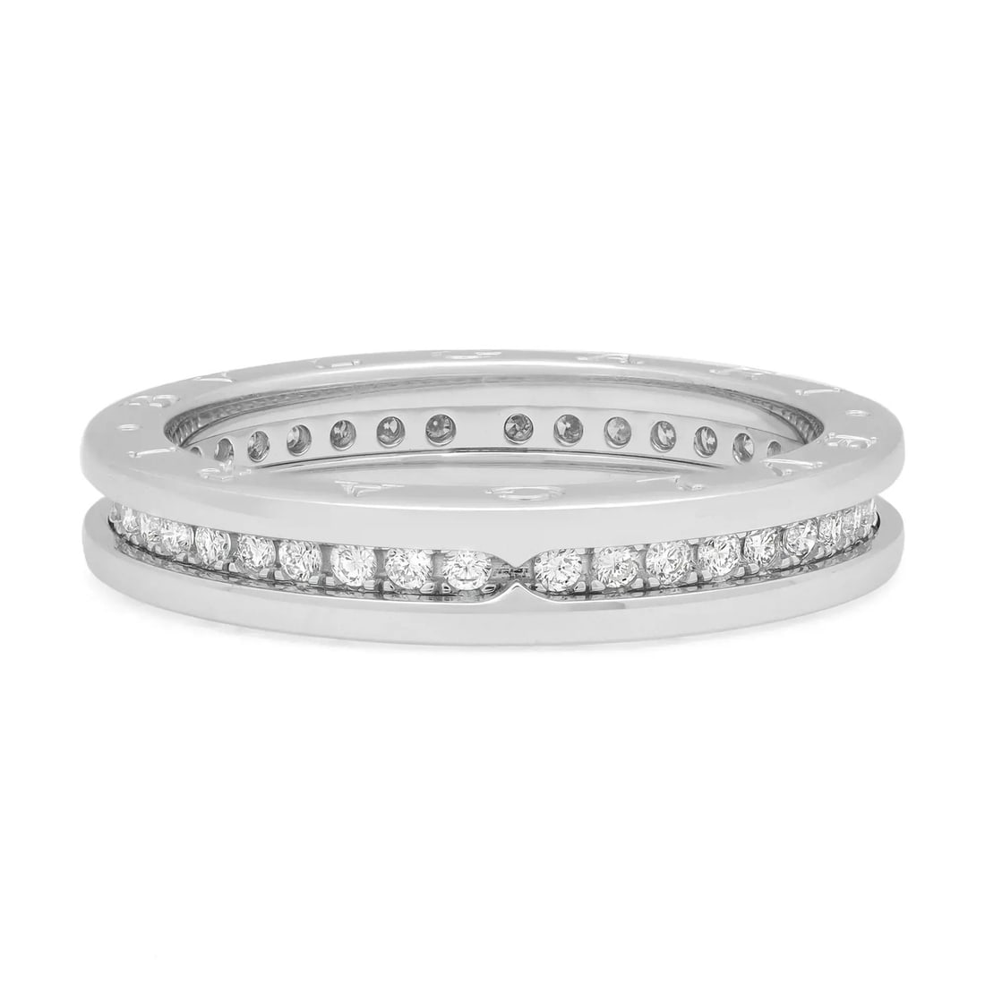 Bvlgari B.Zero1 Pave Diamond Band Ring 18K White Gold 0.60Ctw Size 11.25: Bvlgari B.Zero1 Pave Diamond Band Ring 18K White Gold 0.60Ctw Size 11.25 The Bvlgari B.Zero1 One Band Pave Diamond Ring is a stunning piece of jewelry crafted from premium 18K white gold. This modern 
