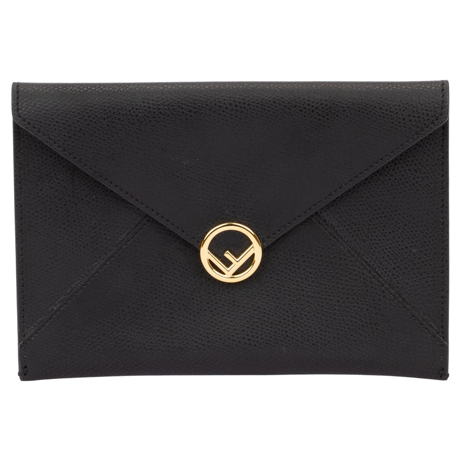 Fendi Black Medium Envelope Pouch Textured Calfskin Leather: Fendi Black Medium Envelope Pouch Textured Calfskin Leather This Fendi Envelope Pouch in black is a stylish and functional accessory crafted from textured calfskin leather. It features a sleek design 