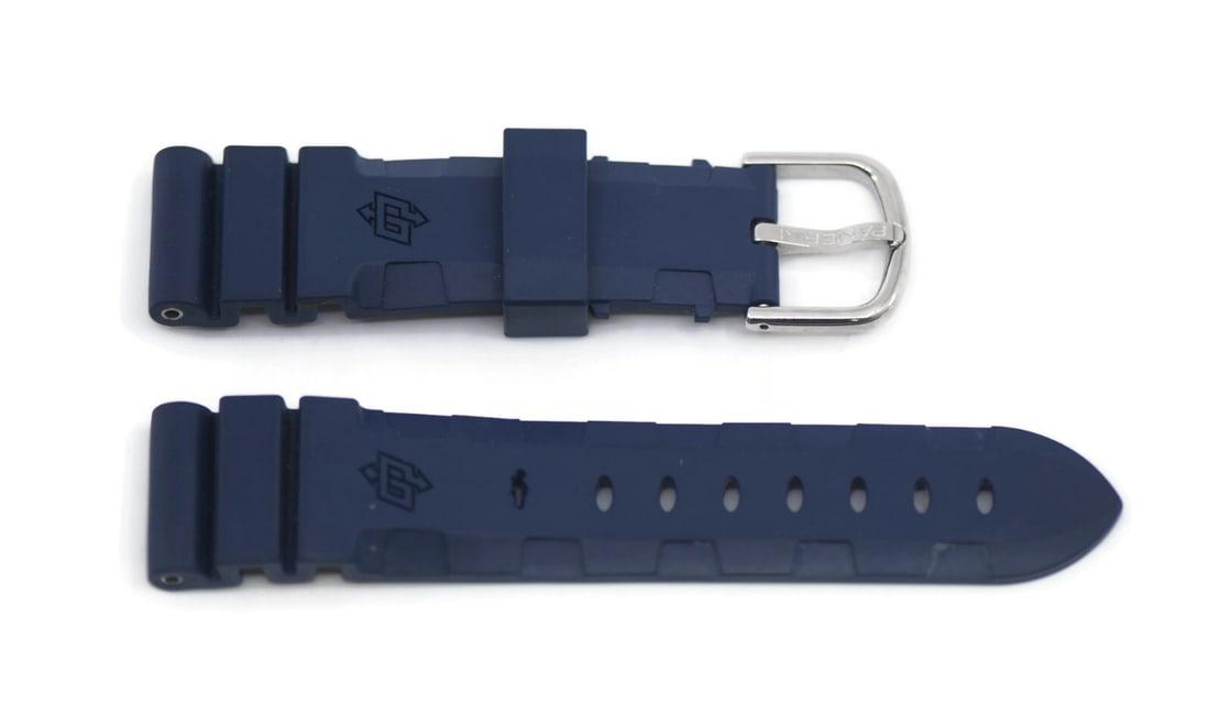 Panerai Authentic Blue Rubber Watch Strap 22mm: Panerai Authentic Blue Rubber Watch Strap 22mm This Panerai Blue Rubber Strap is designed for wristwatches, offering a stylish and comfortable fit. With a width of 22 mm, this strap is made from durab