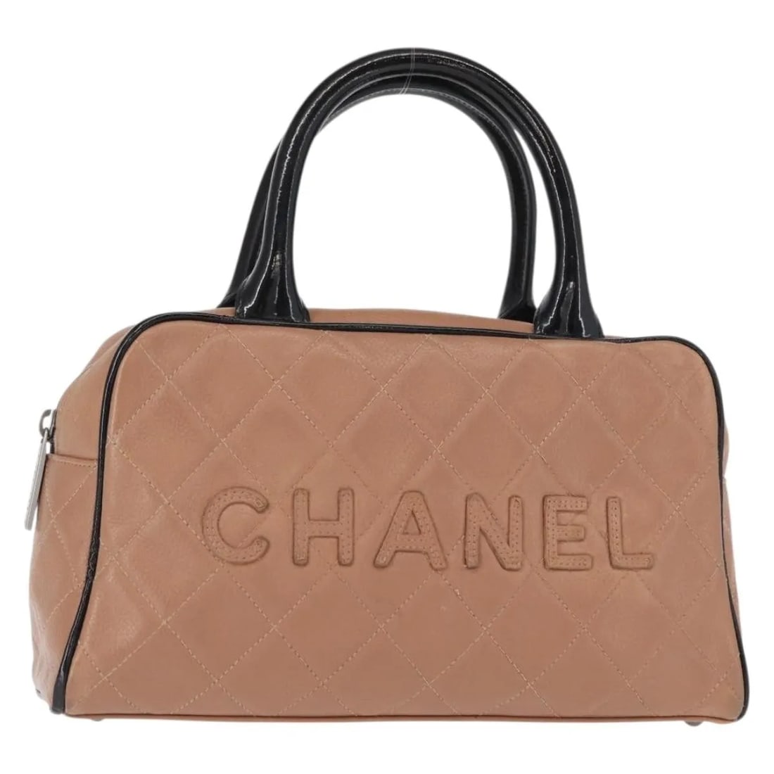 Beige Leather Bowler Purse with Embossed Logo by Chanel (1 of 18)
