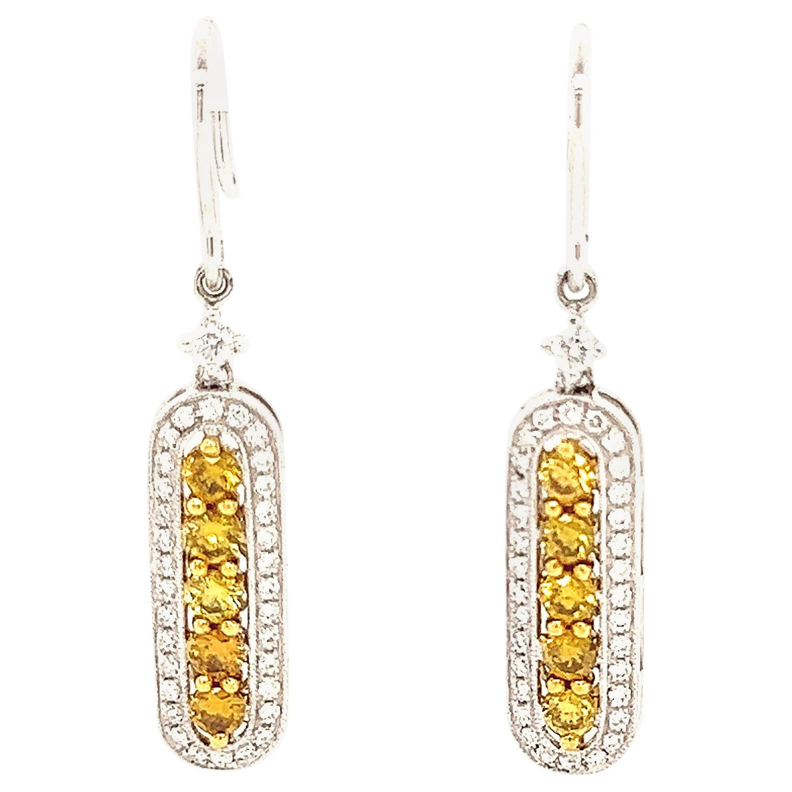 1.14ct Yellow Diamond Drop Earrings 18k Two Tone with GIA Appraisal: 1.14ct Yellow Diamond Drop Earrings 18k Two Tone with GIA Appraisal Elevate your elegance with these stunning 1.14ct Yellow Diamond Drop Earrings, expertly crafted in 18k two-tone gold. These contempo