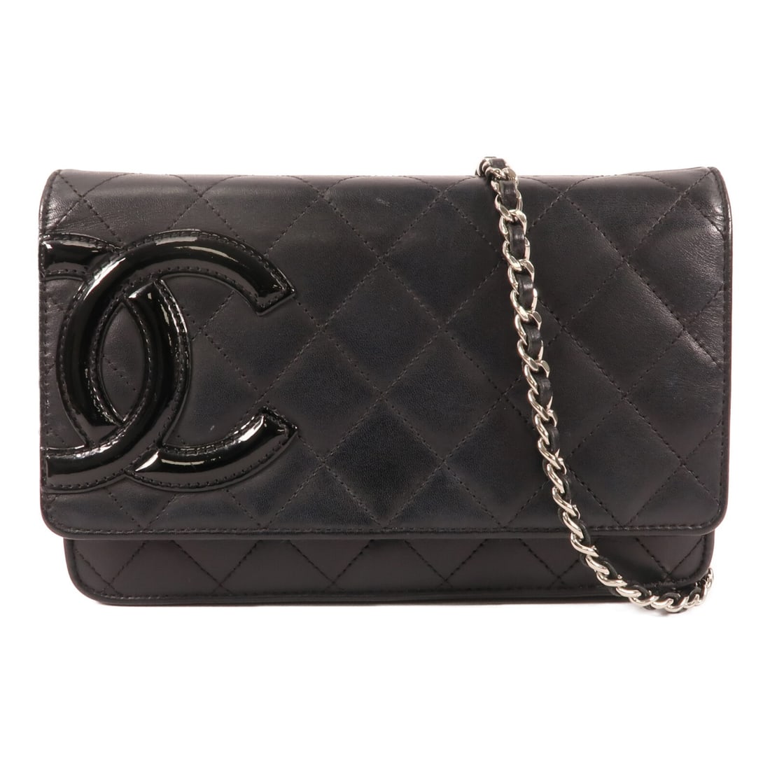 Chanel Cambon Black Calfskin Wallet On Chain Shoulder Bag with Silver Hardware: Chanel Cambon Black Calfskin Wallet On Chain Shoulder Bag with Silver Hardware This CHANEL Cambon Wallet On Chain shoulder bag is crafted from black calfskin leather and features silver-tone hardware 