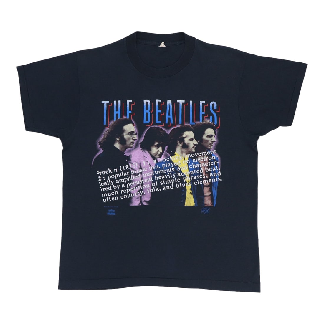 Vintage 1991 The Beatles Black Graphic Poly Cotton Rock Shirt XL: Vintage 1991 The Beatles Black Graphic Poly Cotton Rock Shirt XL This is an original vintage 1991 The Beatles Rock Music shirt featuring graphics on both the front and back. Crafted from a 50/50 poly/