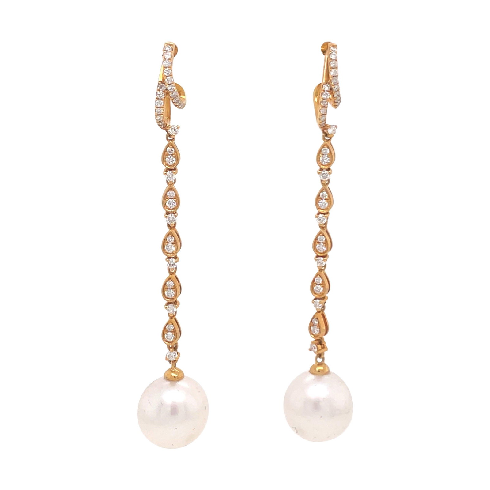 Harbor Diamonds 18k Yellow Gold Diamond Dangle Earrings with South Sea Pearls (1 of 9)