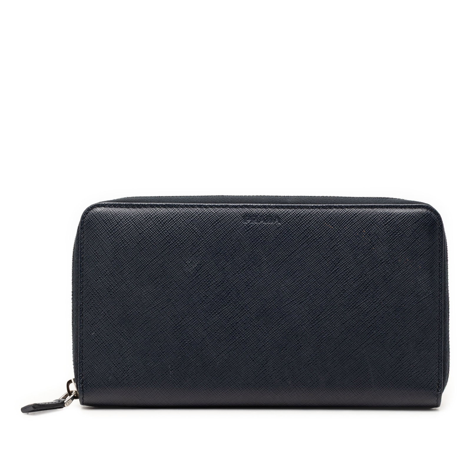 Prada blue saffiano leather zip wallet long: Prada blue saffiano leather zip wallet long This Prada Saffiano Zip Around Long Wallet is crafted from blue saffiano leather and features a zip-around closure. The interior offers zip and slip compart