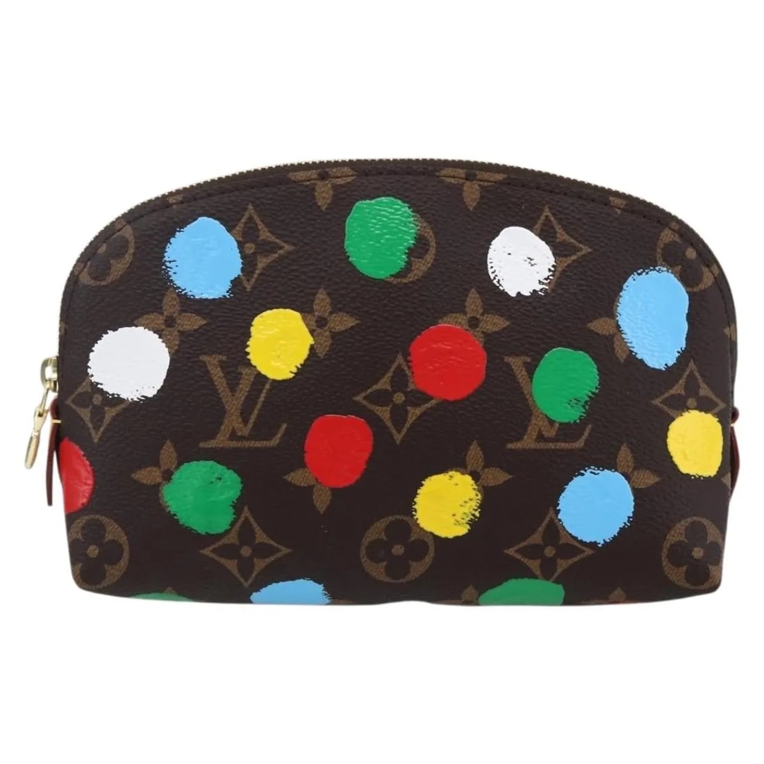 Yayoi Kusama Painted Dots Canvas Cosmetic Pouch by Louis Vuitton: Yayoi Kusama Painted Dots Canvas Cosmetic Pouch by Louis Vuitton This Louis Vuitton Cosmetic Pouch features the iconic Monogram canvas adorned with Yayoi Kusama's signature painted dots in a multicolo