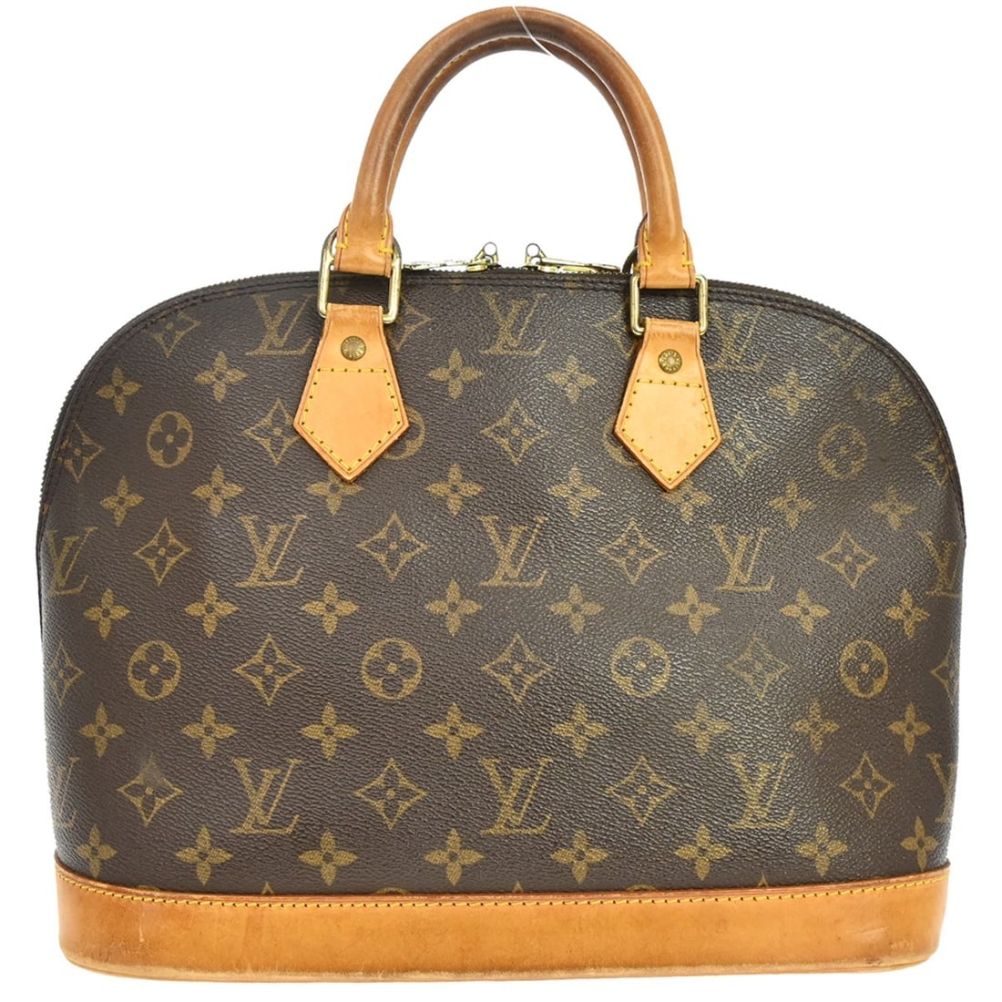 Louis Vuitton Alma Monogram Canvas Handbag M51130 Brown France: Louis Vuitton Alma Monogram Canvas Handbag M51130 Brown France Vintage Louis Vuitton Alma handbag in brown Monogram canvas with double handles and a zip closure. This women's medium handbag features l
