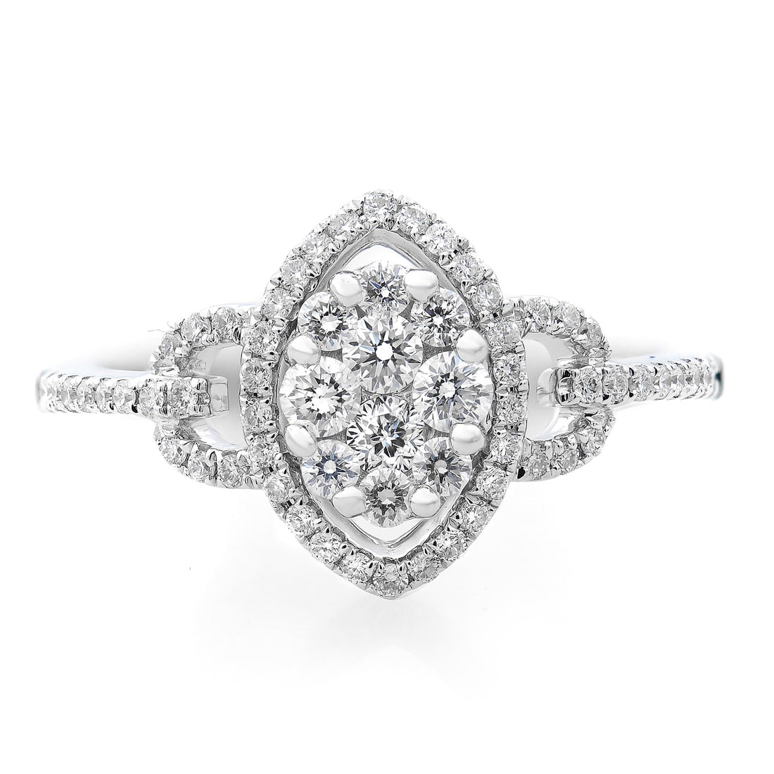 Rachel Koen 18K White Gold Diamond Ring 0.50cttw Size 7: Rachel Koen 18K White Gold Diamond Ring 0.50cttw Size 7 This exquisite Rachel Koen Diamond Dainty Ring is crafted in 18K white gold, featuring a stunning array of prong-set round brilliant cut diamond