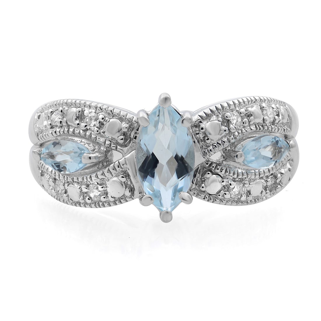 Rachel Koen 14K White Gold Aquamarine Diamond Cocktail Ring 1.00ct SZ7 (1 of 5)