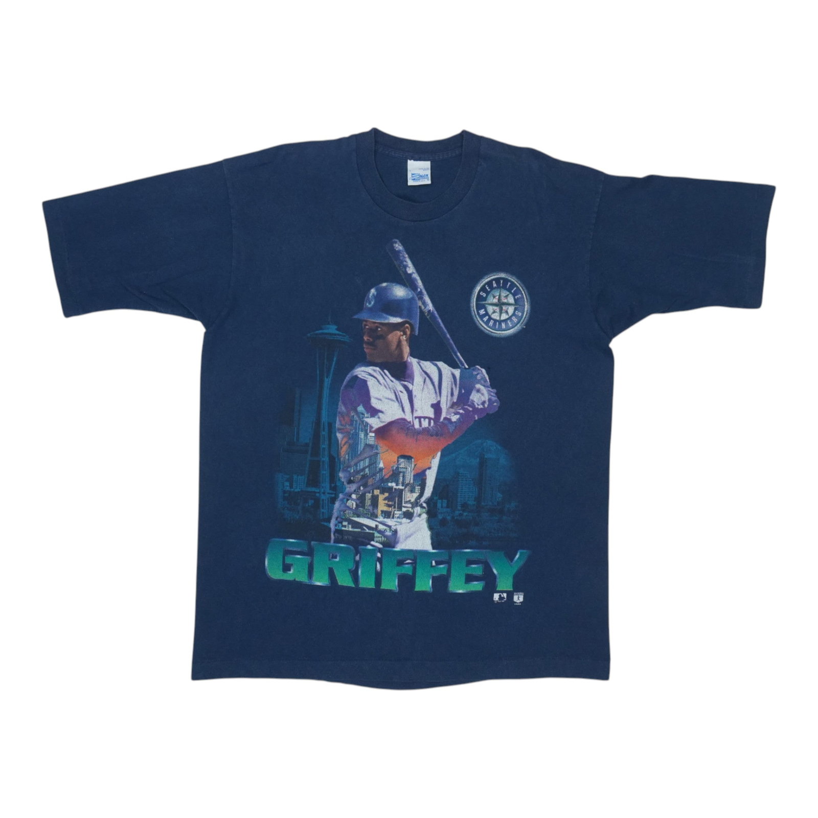 Vintage 1995 Seattle Mariners Ken Griffey Jr Blue Cotton T-Shirt: Vintage 1995 Seattle Mariners Ken Griffey Jr Blue Cotton T-Shirt This is an original vintage 1995 Ken Griffey Jr Seattle Mariners shirt. It is not a modern reproduction and features no back graphics. 