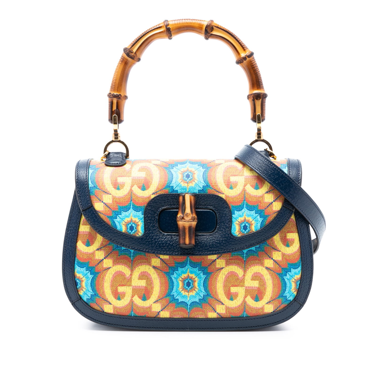 Gucci Kaleidoscope 1947 Medium Bamboo Handle GG Coated Canvas Satchel Bag (1 of 7)
