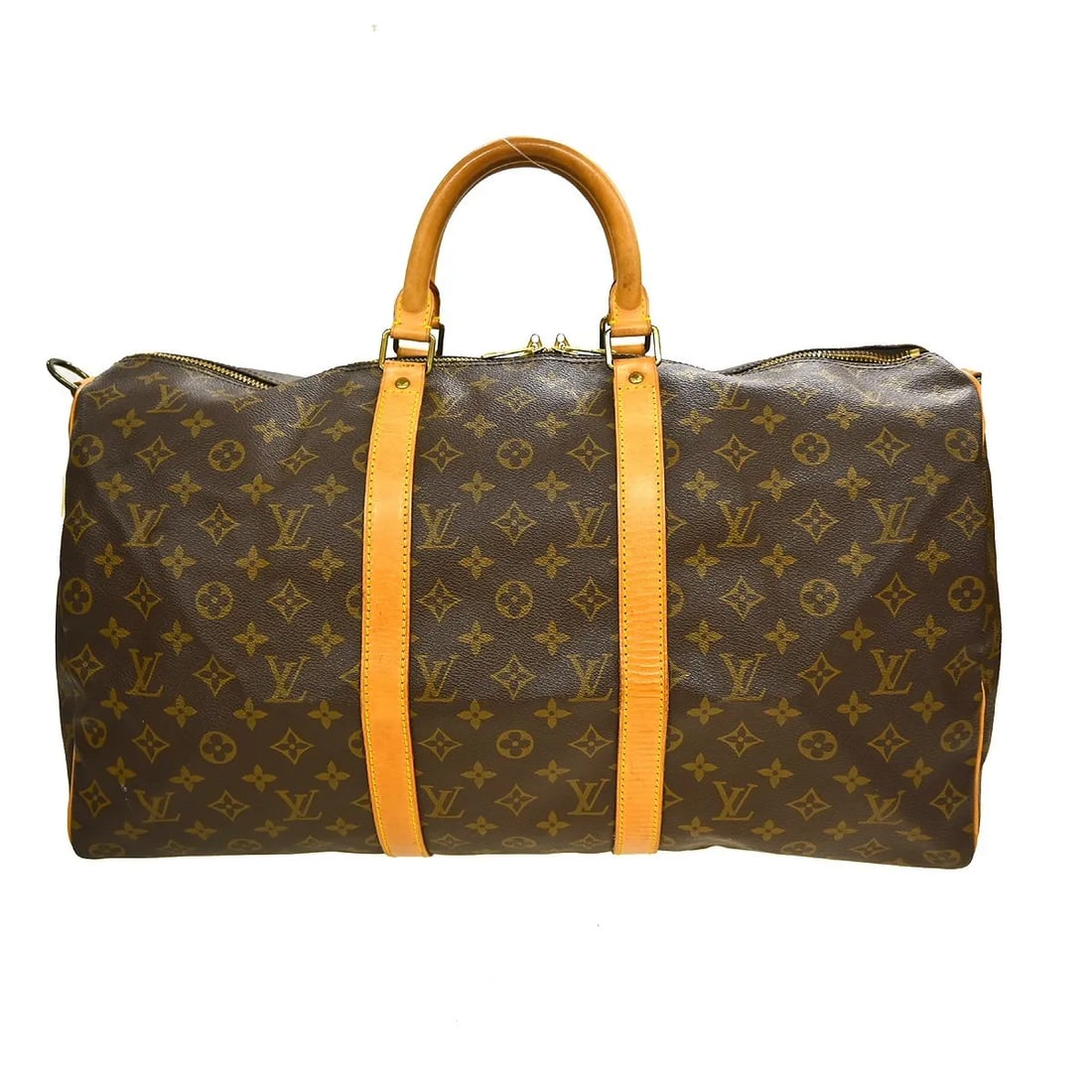 Louis Vuitton Keepall Bandouliere travel bag in brown canvas: Louis Vuitton Keepall Bandouliere travel bag in brown canvas Louis Vuitton Keepall Bandouliere in brown monogram canvas. This unisex travel bag is in good condition with visible wear, including scuffs