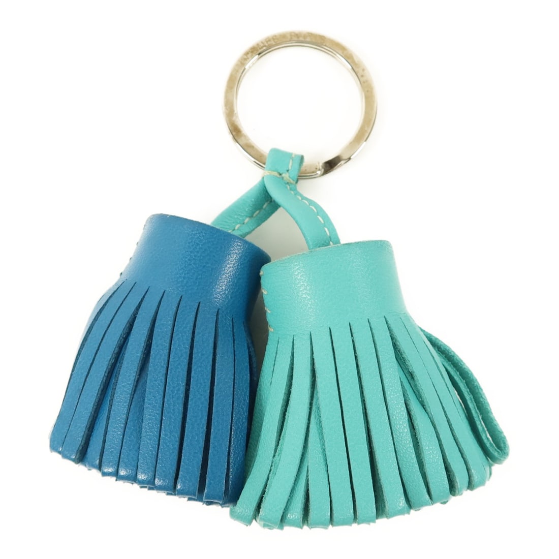 Hermes Carmen Duo Lambskin Blue Key Ring With Palladium Hardware (1 of 11)