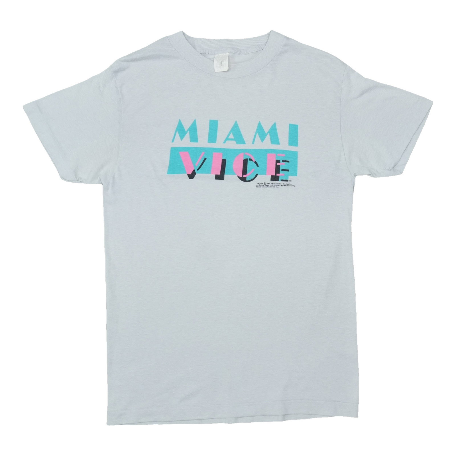 Vintage 1980s Miami Vice Light Blue Graphic Shirt (1 of 5)