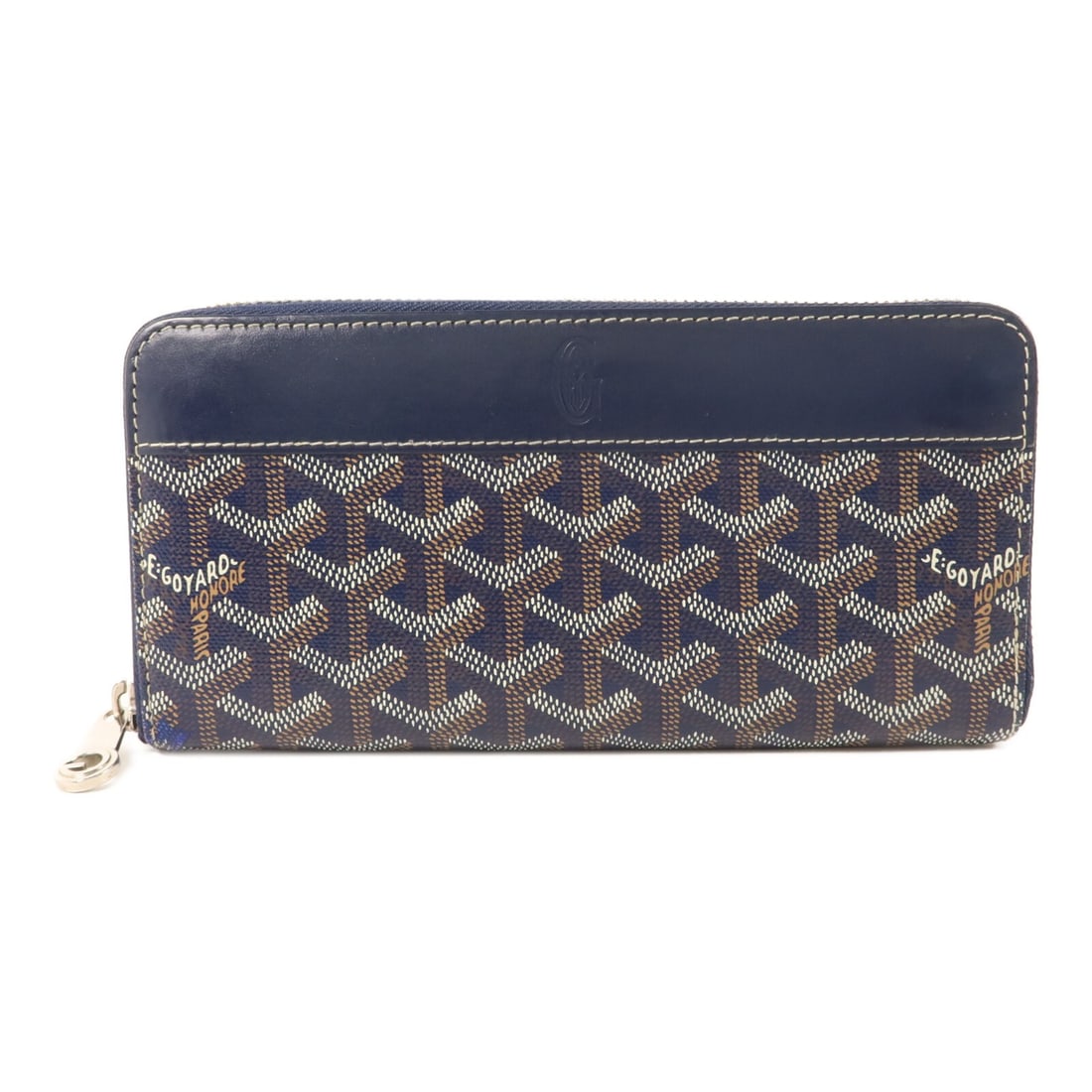 Goyard Matignon GM Zip Around Wallet Navy Coated Canvas: Goyard Matignon GM Zip Around Wallet Navy Coated Canvas Goyard Matignon GM around long wallet in navy PVC coated canvas. This unisex wallet is made in France and shows reasonable wear and tear consist