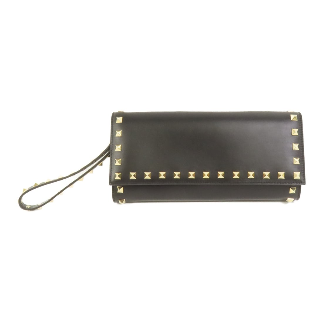 Valentino Rockstud Black Calfskin Long Tri Fold Clutch Wallet Gold Hardware: Valentino Rockstud Black Calfskin Long Tri Fold Clutch Wallet Gold Hardware This Valentino tri-fold long wallet features luxurious black calfskin leather and a sleek design with Rockstud detailing. De