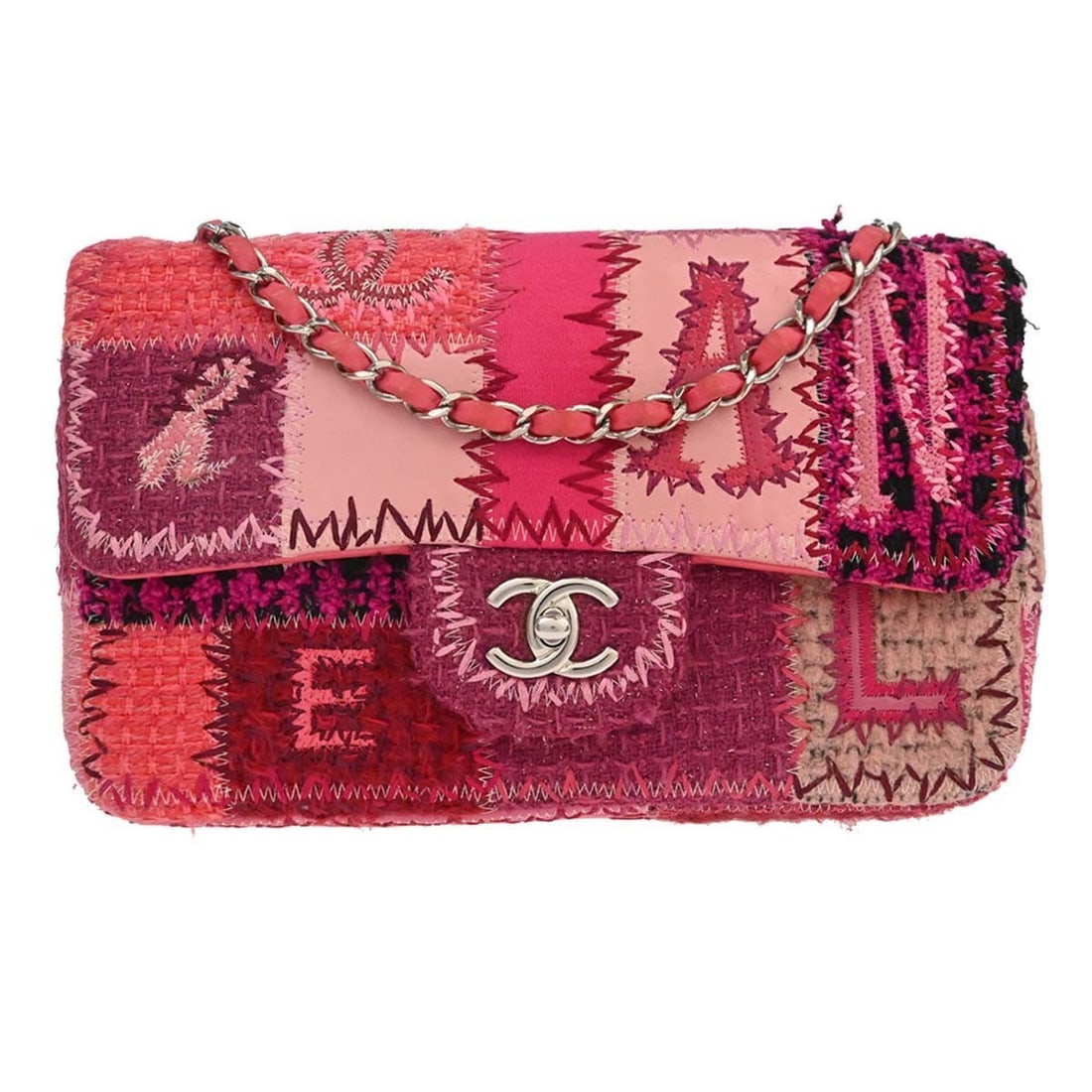 CHANEL Patchwork Shoulder Bag Pink Tweed and Leather Medium (1 of 18)