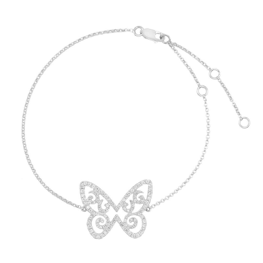 Rachel Koen 18K White Gold Butterfly Bracelet 0.46ct Diamond Chain (1 of 6)