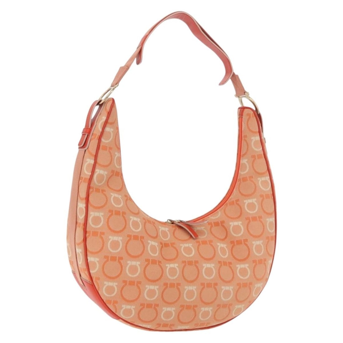 Canvas Shoulder Bag Salvatore Ferragamo Gancini Orange Gold: Canvas Shoulder Bag Salvatore Ferragamo Gancini Orange Gold Salvatore Ferragamo Gancini shoulder bag in orange and gold canvas. Made in Italy, this women's bag includes a dust bag and shows reasonable
