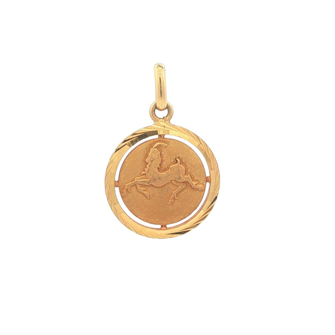9k Yellow Gold Capricorn Charm Pendant Dual Finish: 9k Yellow Gold Capricorn Charm Pendant Dual Finish This vintage Capricorn zodiac charm pendant is crafted from solid 9k yellow gold and features a dual finish. Designed for unisex adults, the pendant 