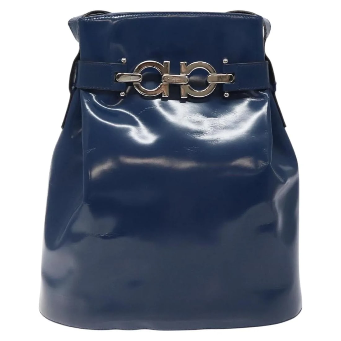 Blue Patent Leather Bucket Bag Salvatore Ferragamo Vintage Gancini (1 of 18)