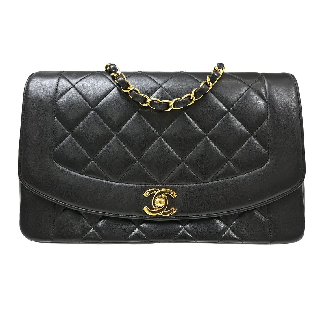 Chanel Vintage Diana Flap Black Leather Shoulder Bag: Chanel Vintage Diana Flap Black Leather Shoulder Bag Vintage Diana Flap shoulder bag in black leather with a quilted design. Made in France, this piece is noted in excellent to very good condition ove