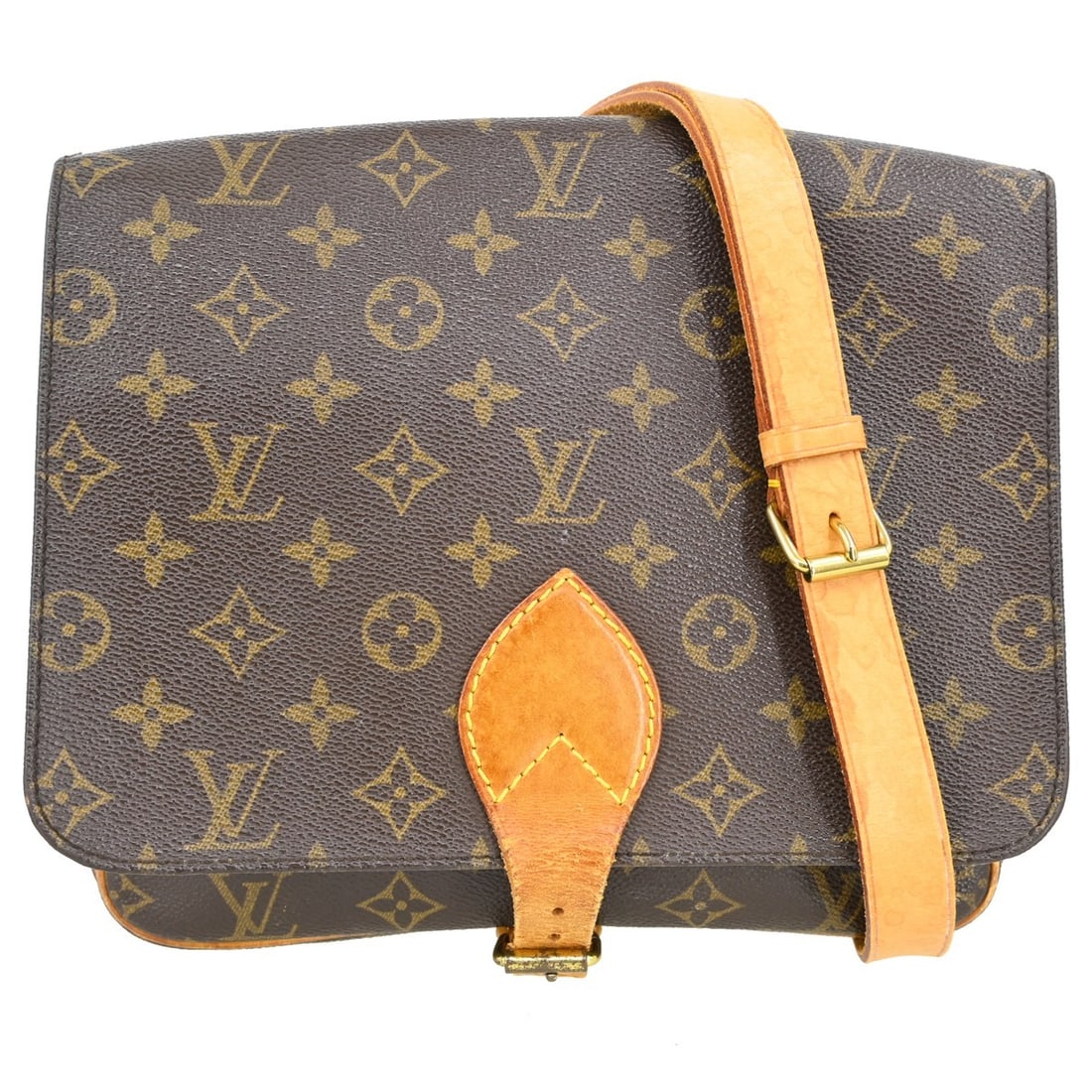 Louis Vuitton Cartouchiere GM Monogram Canvas Crossbody Bag M51252: Louis Vuitton Cartouchiere GM Monogram Canvas Crossbody Bag M51252 Vintage Louis Vuitton Cartouchiere GM shoulder bag in brown Monogram canvas with leather trim and an adjustable crossbody strap. The 