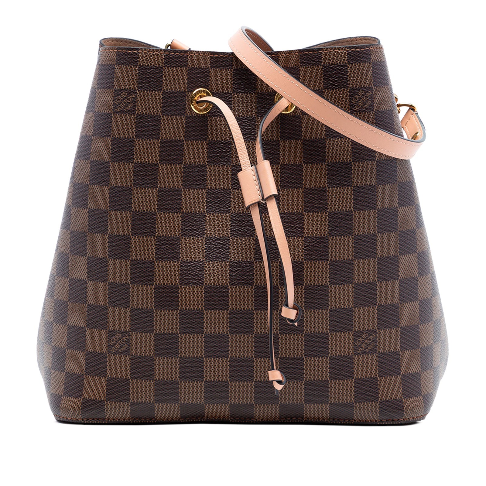 Louis Vuitton NeoNoe MM Shoulder Bag in Damier Ebene Canvas: Louis Vuitton NeoNoe MM Shoulder Bag in Damier Ebene Canvas The Louis Vuitton Damier Ebene NeoNoe MM features a distinctive Damier Ebene canvas body with a detachable flat leather strap for versatile 