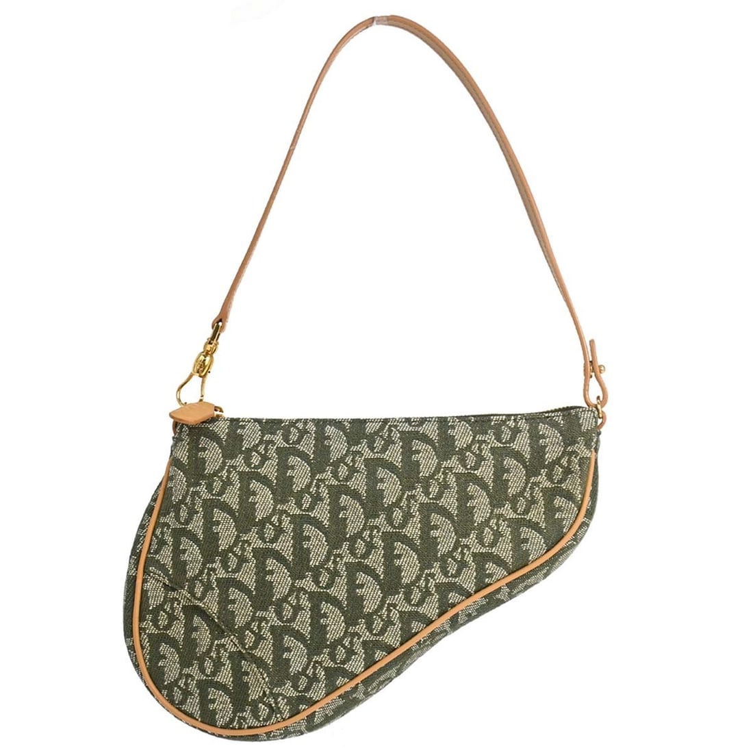 Dior Saddle Small Shoulder Bag in Green Trotter Canvas Leather: Dior Saddle Small Shoulder Bag in Green Trotter Canvas Leather Christian Dior Trotter Saddle handbag in green and beige canvas with leather trim. This small shoulder bag features a Velcro closure and 
