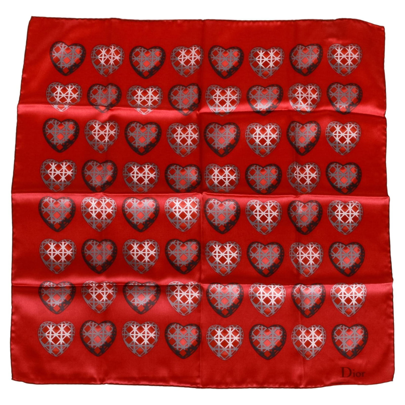 Christian Dior Rust Hearts Small Silk Cotton Scarf 21x21 (1 of 4)