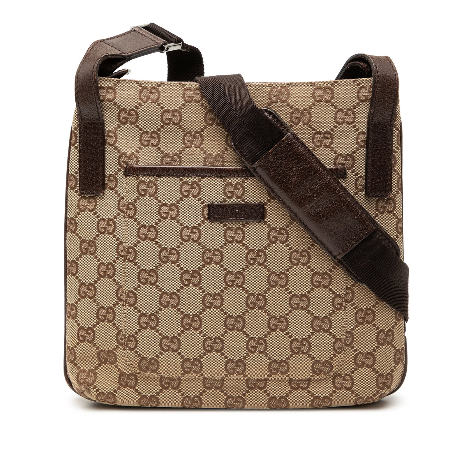 Gucci GG Canvas Beige Crossbody Bag with Leather Trim: Gucci GG Canvas Beige Crossbody Bag with Leather Trim This Gucci GG Canvas Crossbody bag features a beige canvas body with leather trim, a flat strap, top zip closure, front exterior slip pocket, and 