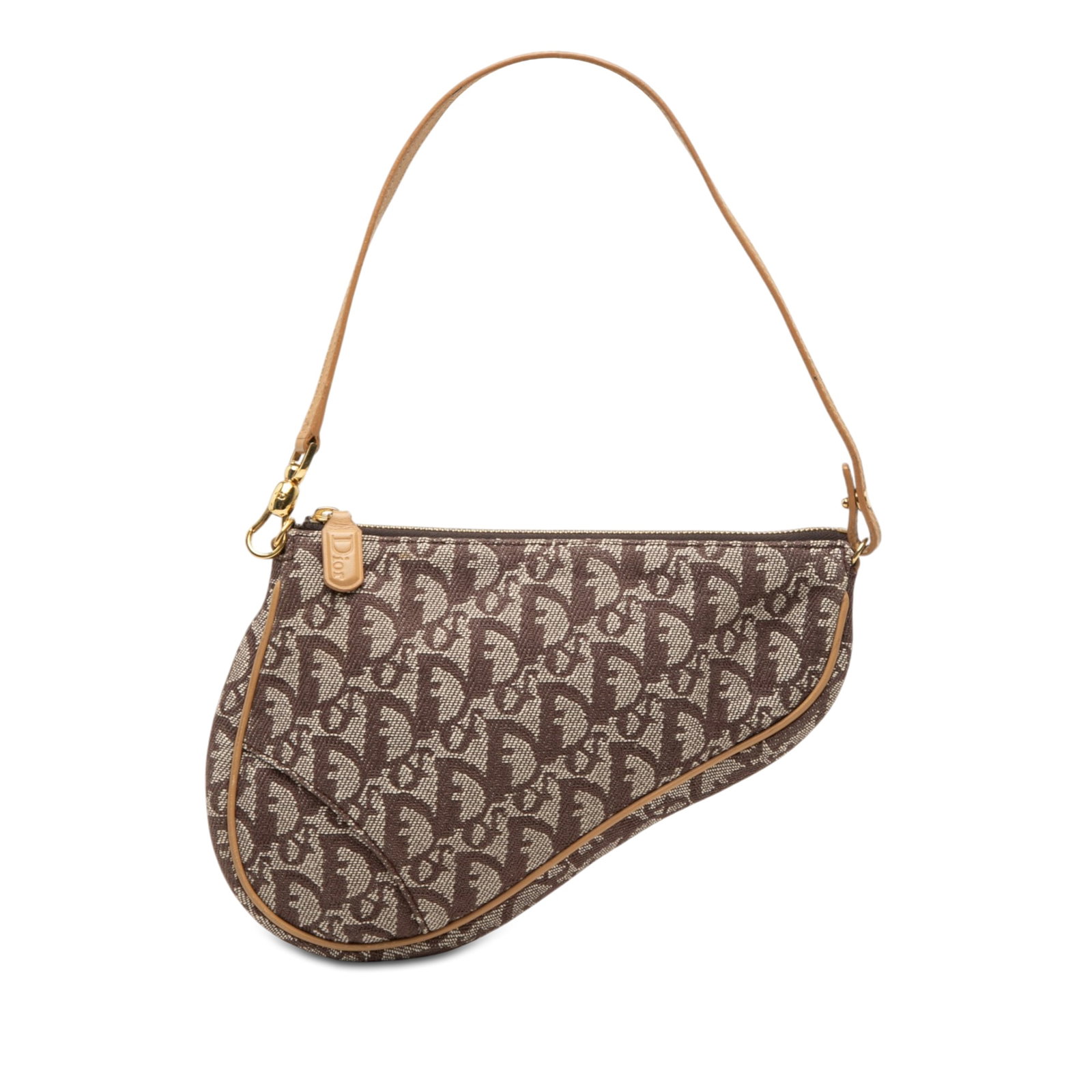 Dior Mini Diorissimo Saddle Pochette in Oblique Canvas: Dior Mini Diorissimo Saddle Pochette in Oblique Canvas This Dior Mini Diorissimo Canvas Saddle Pochette is crafted with a canvas body and leather trim, finished with a flat leather handle and top zip 