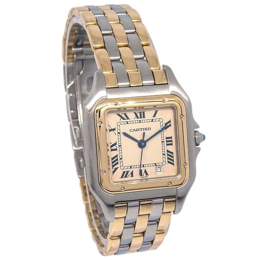 Cartier Panthere MM Ref.183949 3-Row Quartz Wristwatch 18KYG Stainless Steel: Cartier Panthere MM Ref.183949 3-Row Quartz Wristwatch 18KYG Stainless Steel Cartier Panthere MM 3-Row reference 183949 quartz wristwatch for women. This classic luxury watch features a beige analog d