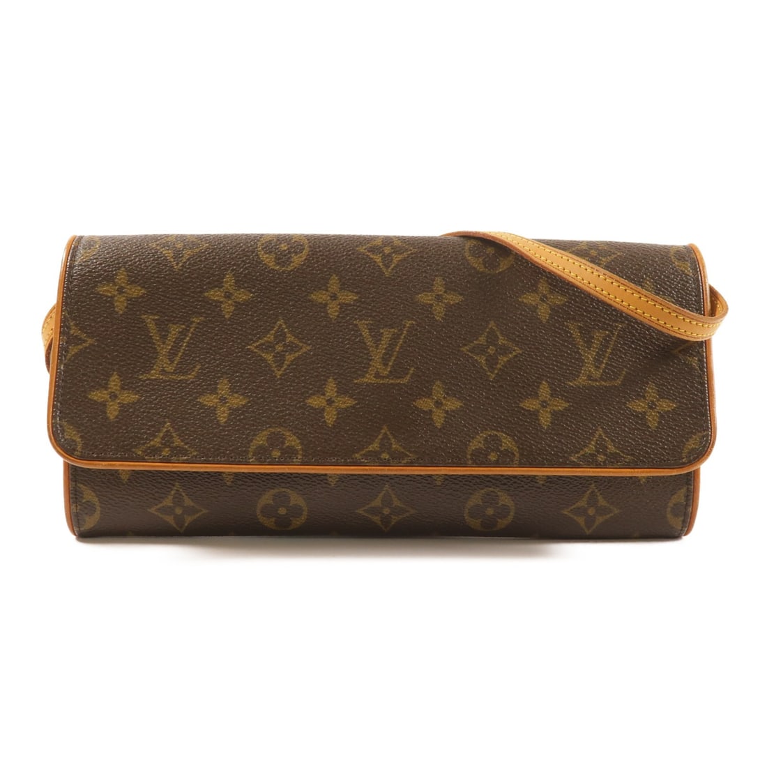 Louis Vuitton Monogram Pochette Twin GM Brown Shoulder Bag M51852: Louis Vuitton Monogram Pochette Twin GM Brown Shoulder Bag M51852 This Louis Vuitton Pochette Twin GM is a women's shoulder bag crafted from brown PVC coated canvas in the iconic monogram pattern. It 