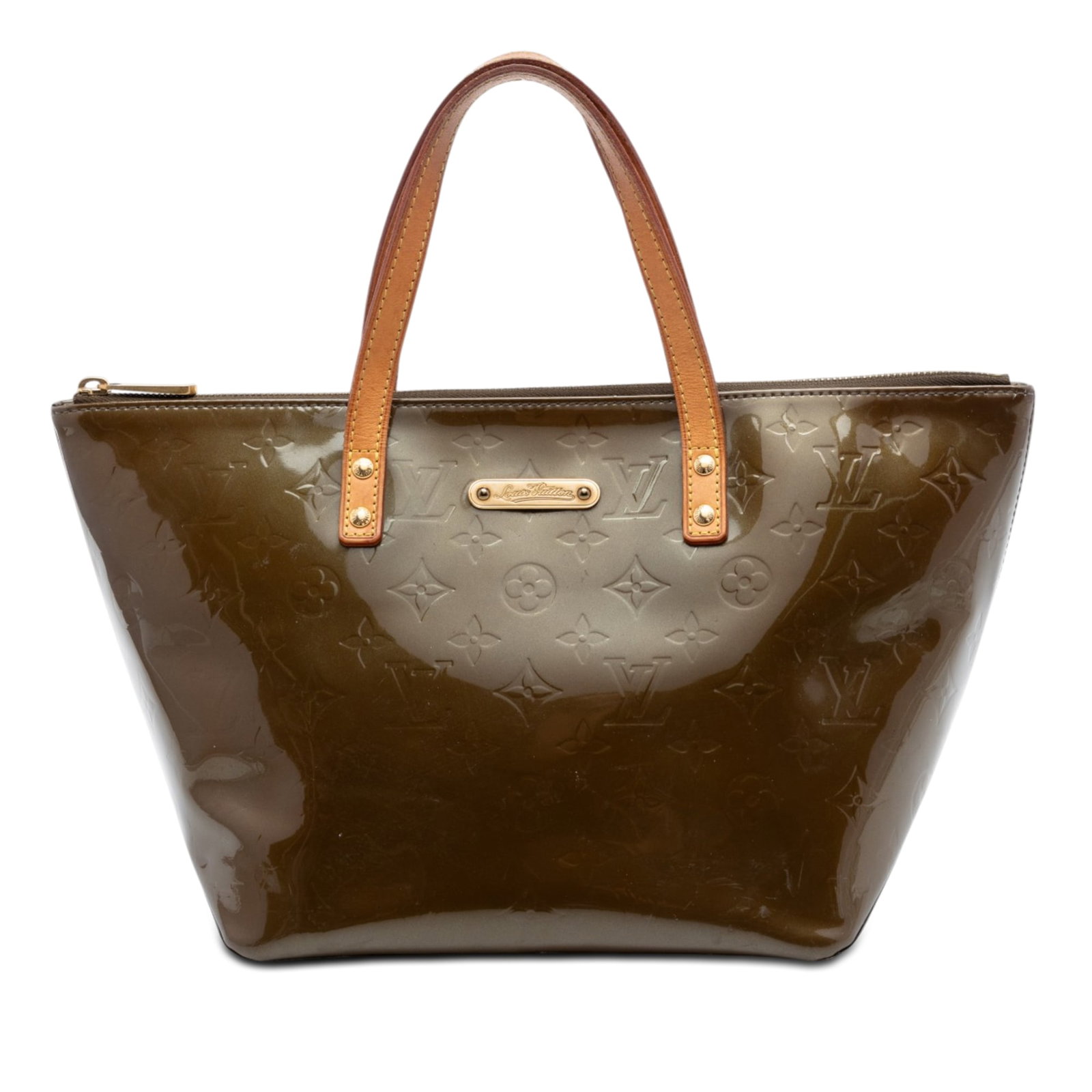 Louis Vuitton Bellevue PM Monogram Vernis Leather Handbag: Louis Vuitton Bellevue PM Monogram Vernis Leather Handbag Louis Vuitton Monogram Vernis Bellevue PM handbag crafted in leather with flat vachetta leather straps, a top zip closure, and interior open p