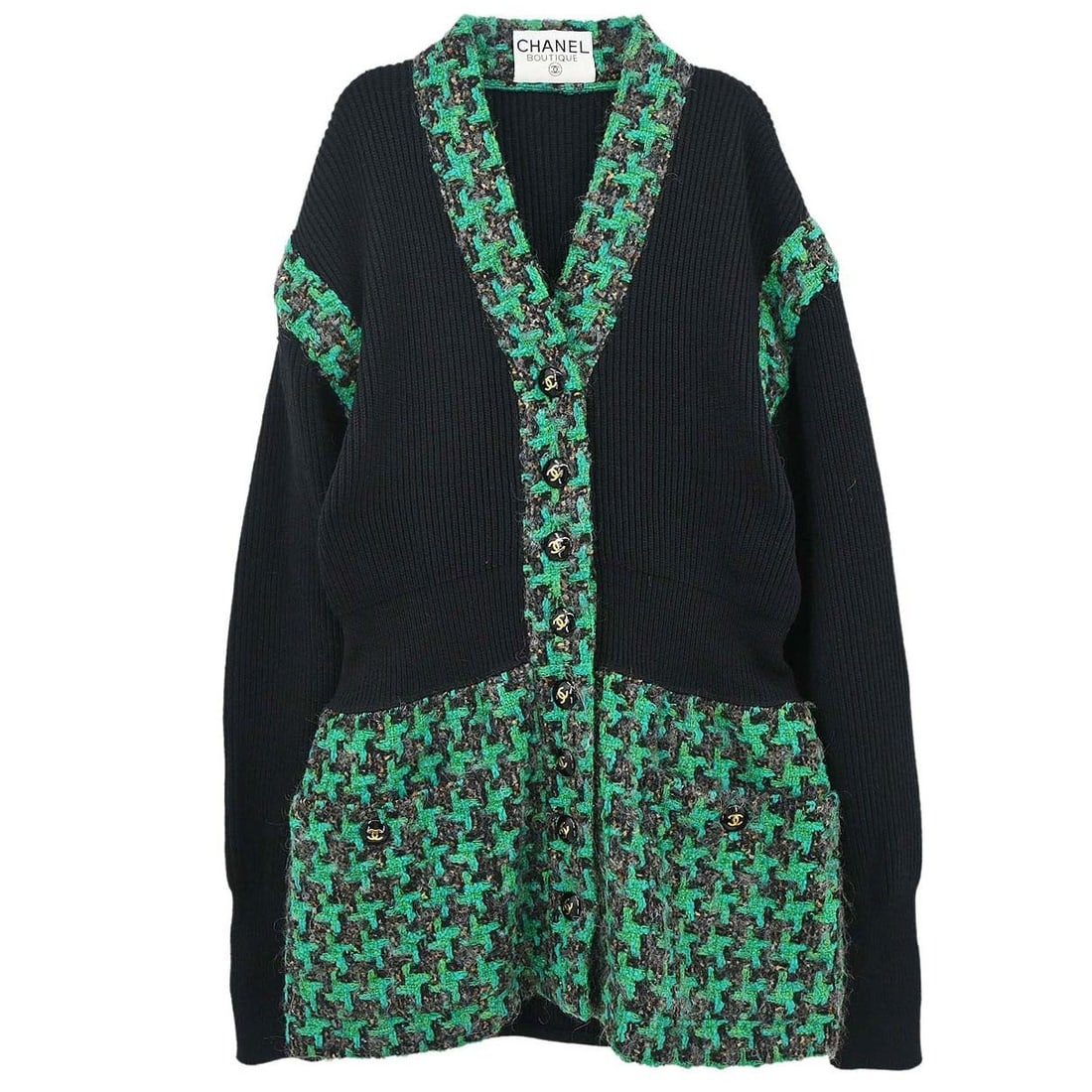 CHANEL Black Houndstooth Long Sleeve Womens Cardigan (1 of 15)