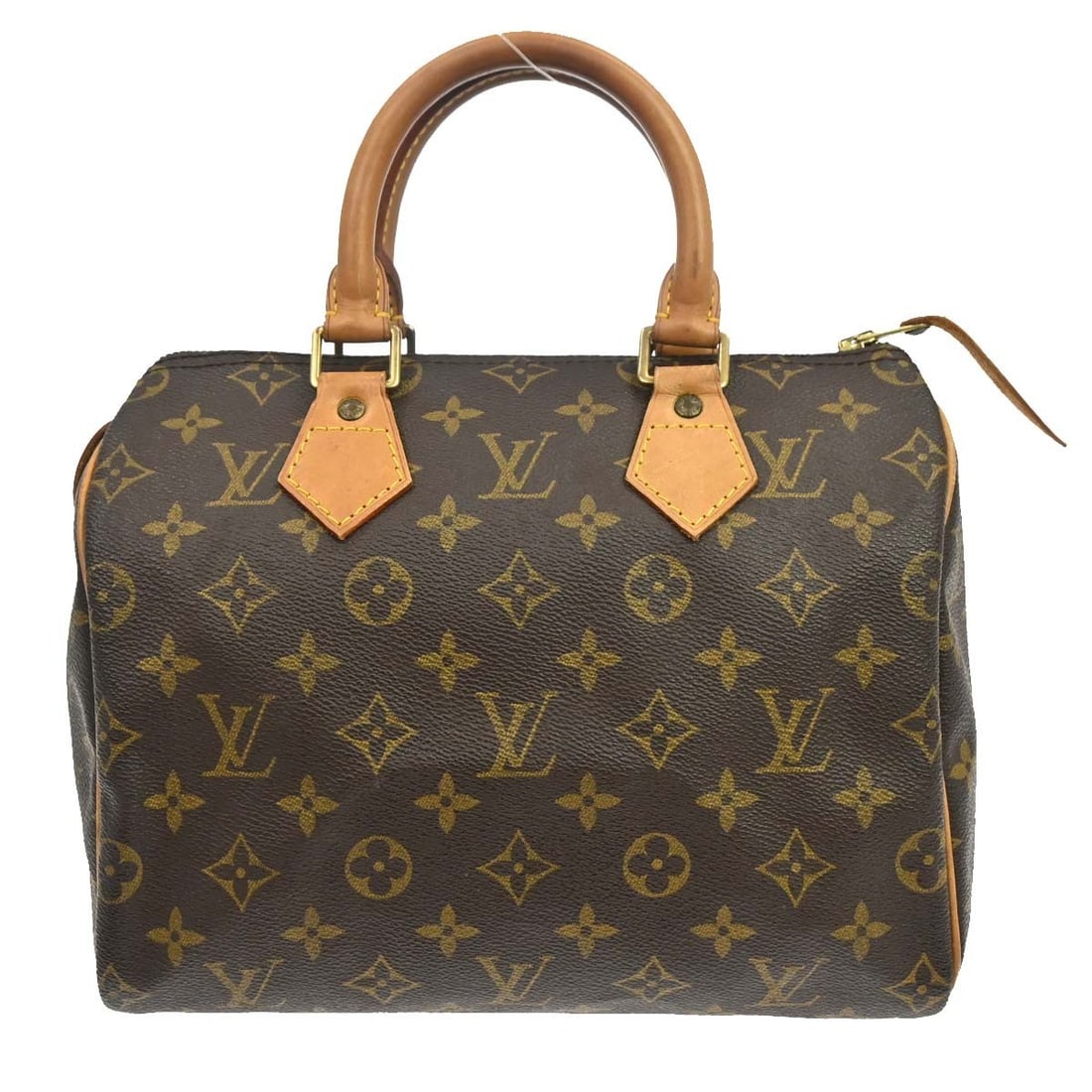 Louis Vuitton Speedy 25 Monogram Leather Canvas Satchel M41528: Louis Vuitton Speedy 25 Monogram Leather Canvas Satchel M41528 Vintage Louis Vuitton Speedy 25 handbag in brown Monogram canvas with leather trim and double handles. This women's duffle-style bag feat