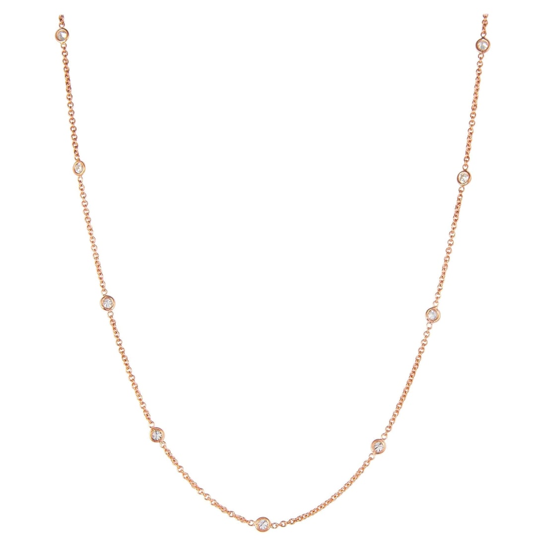 0.93ct Diamond Necklace 18k Rose Gold Modern Style: 0.93ct Diamond Necklace 18k Rose Gold Modern Style This exquisite Diamonds by the Yard Necklace features 12 round brilliant diamonds totaling 0.93 carats, set in luxurious 18 karat rose gold. The neck