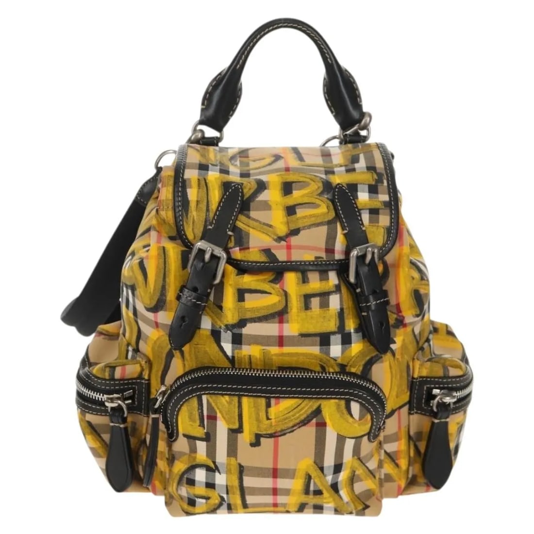 Burberry Vintage Check Canvas Graffiti Rucksack Unisex Backpack: Burberry Vintage Check Canvas Graffiti Rucksack Unisex Backpack This Burberry Graffiti Rucksack Backpack features the iconic vintage check canvas in beige. Designed for unisex use, it offers a