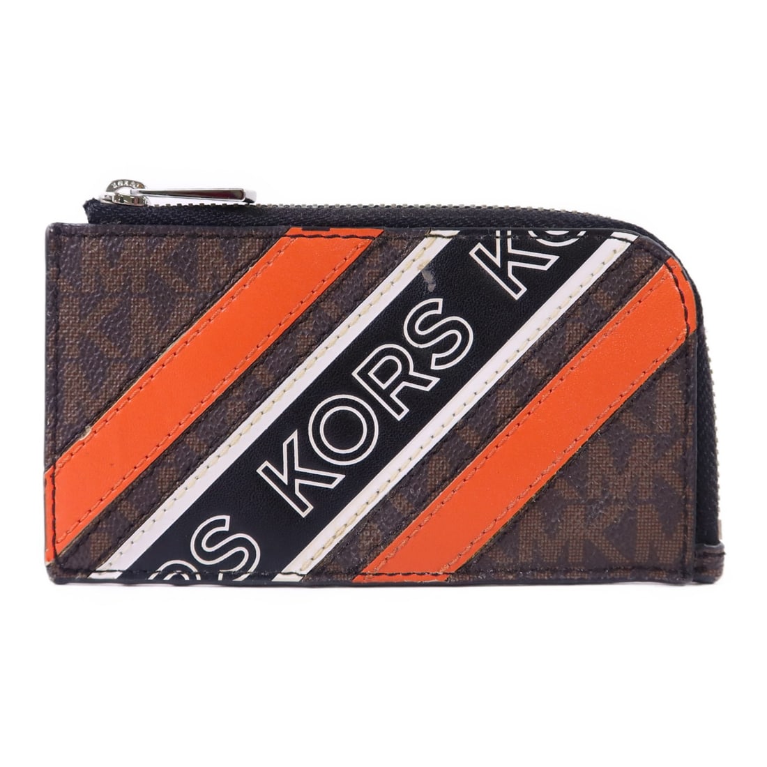 Brown and Orange Calfskin Card Case by Michael Kors SHW: Brown and Orange Calfskin Card Case by Michael Kors SHW This Michael Kors card case is crafted from calfskin leather in brown and orange. Designed for women, it offers a sleek and practical way to