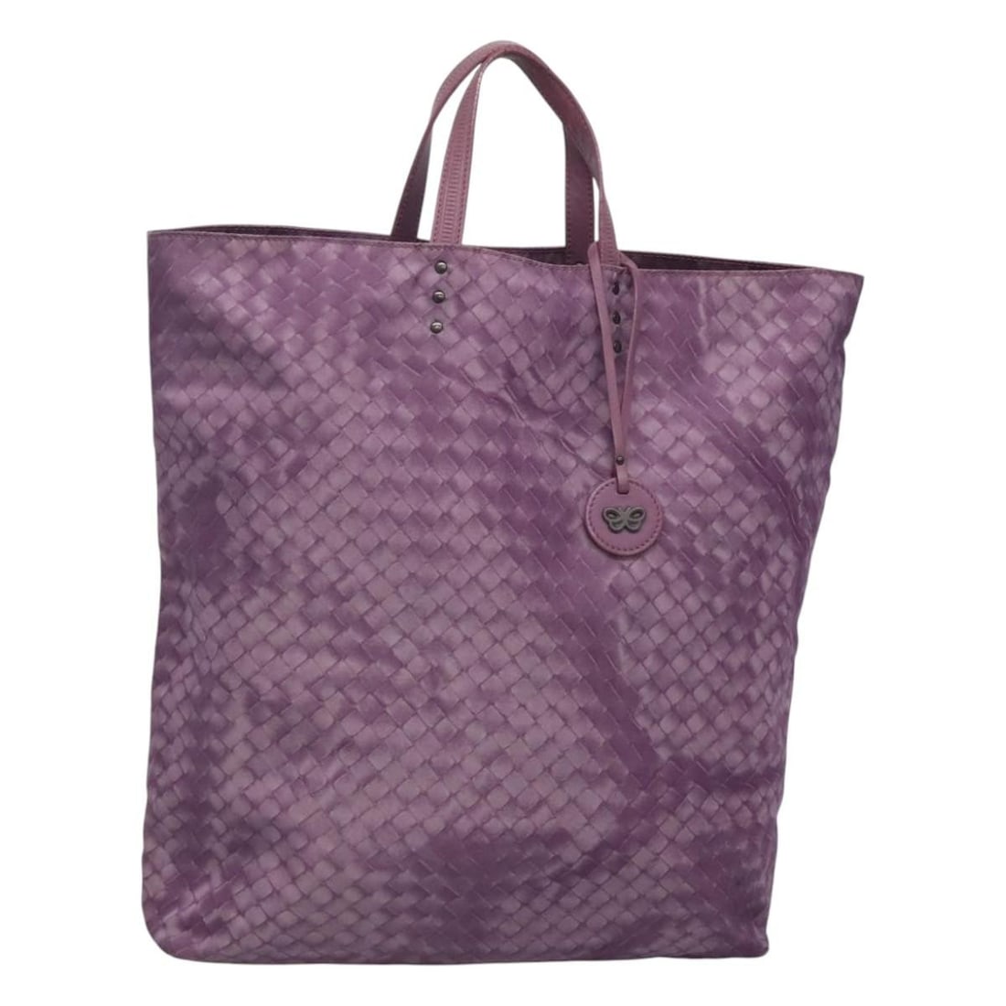Bottega Veneta Intrecciato Purple Nylon Women's Tote: Bottega Veneta Intrecciato Purple Nylon Women's Tote Bottega Veneta Intrecciato tote bag in purple nylon, made in Italy. This women's tote has a heavily used condition with visible wear throughout, in