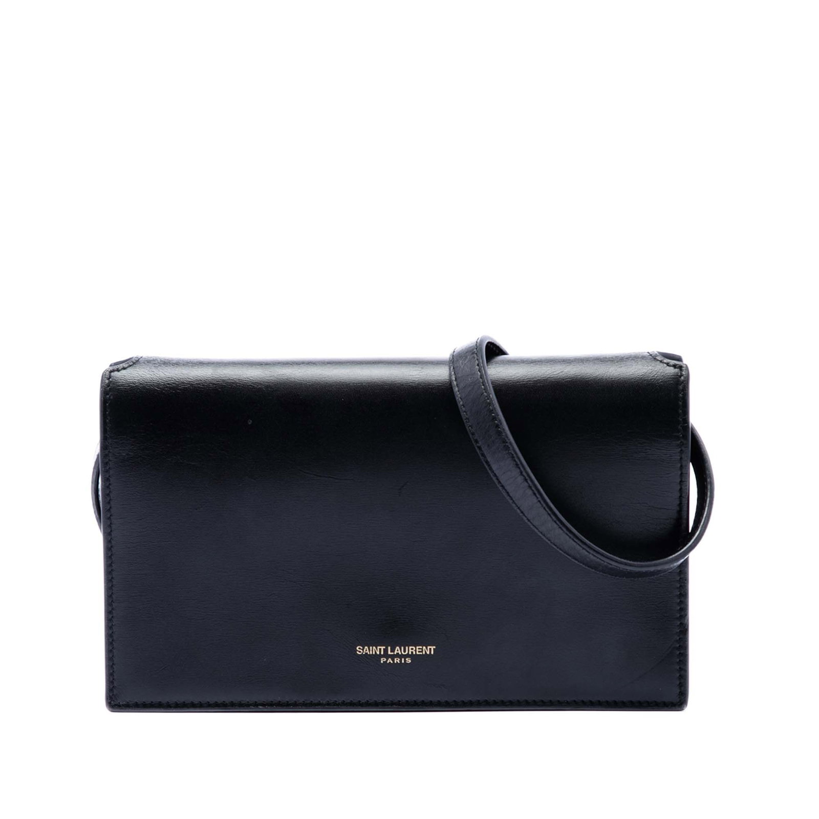 Saint Laurent black leather flap crossbody bag: Saint Laurent black leather flap crossbody bag Saint Laurent Smooth Calfskin Crossbody in black leather with an adjustable flat leather strap, front flap with magnetic snap-button closure, and interio