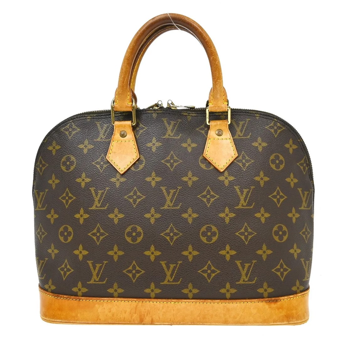 Louis Vuitton Alma Handbag in Brown Monogram Canvas: Louis Vuitton Alma Handbag in Brown Monogram Canvas Louis Vuitton Alma handbag in brown monogram canvas. This structured top-handle bag is made in France and shows fair overall condition, with visible