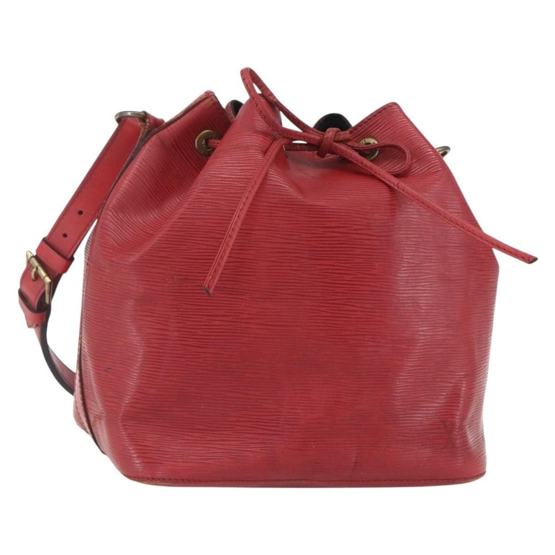 Red Epi Leather Petit Noe Shoulder Bag by Louis Vuitton M44107: Red Epi Leather Petit Noe Shoulder Bag by Louis Vuitton M44107 This Louis Vuitton Petit Noe shoulder bag features durable red Epi leather and a classic bucket style. The bag is made in France and offe
