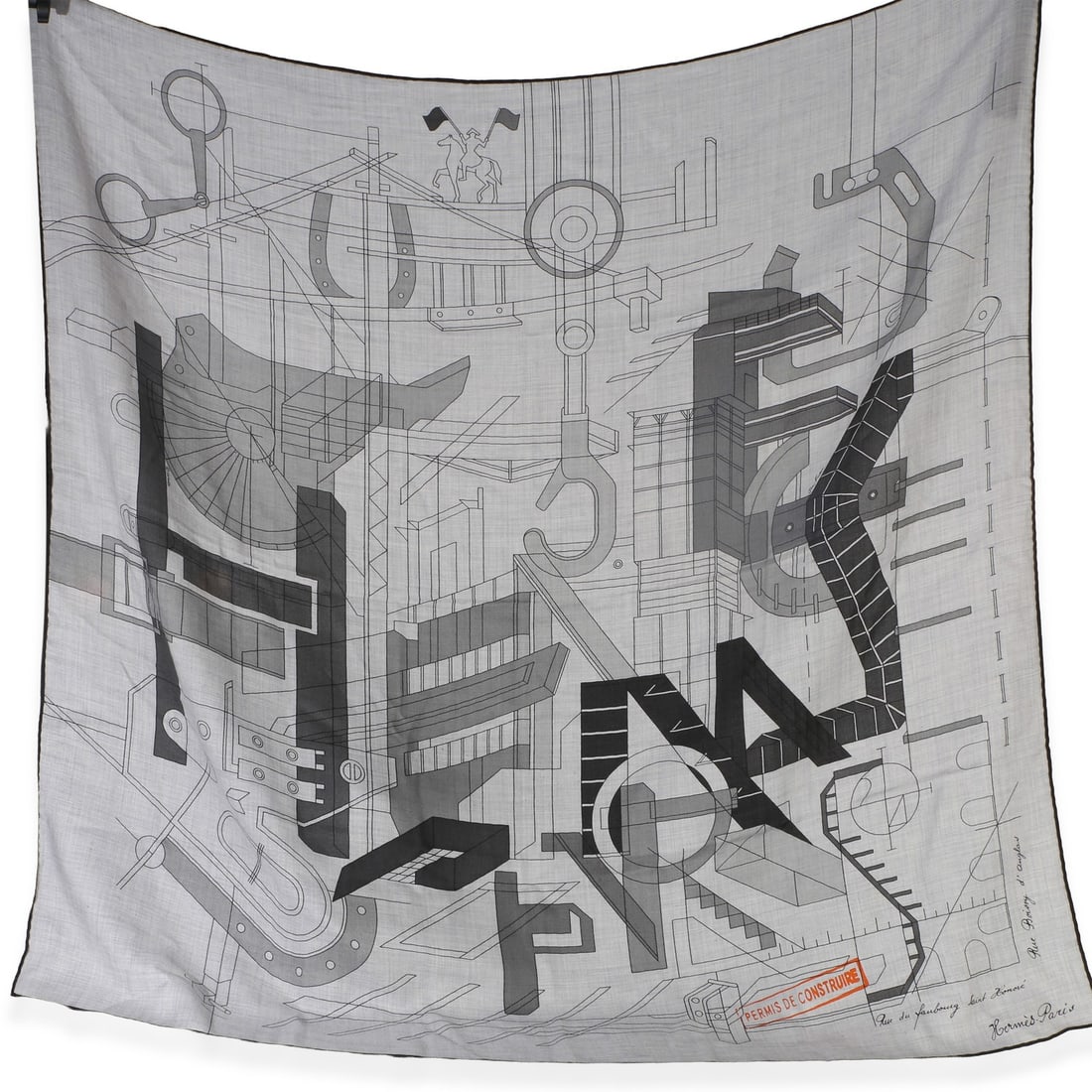 Hermes Scarf 100 Gray Silk Unisex Wrap Made in France (1 of 3)
